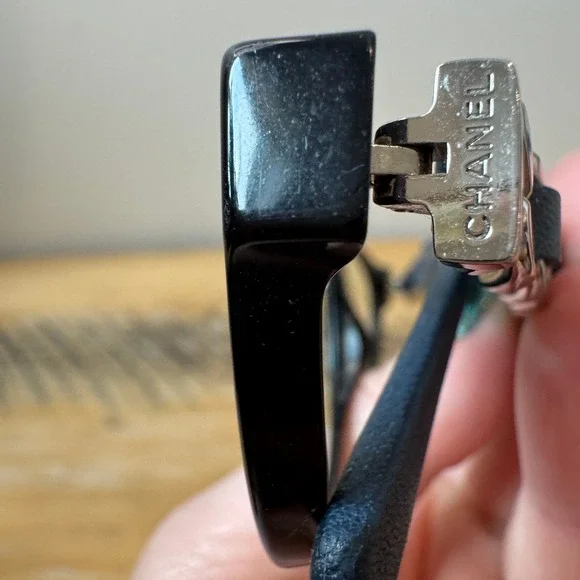 Rare Chanel 3223-Q Navy Blue Leather Chain Link Oval Eyeglasses Frames Italy - Picture 12 of 12